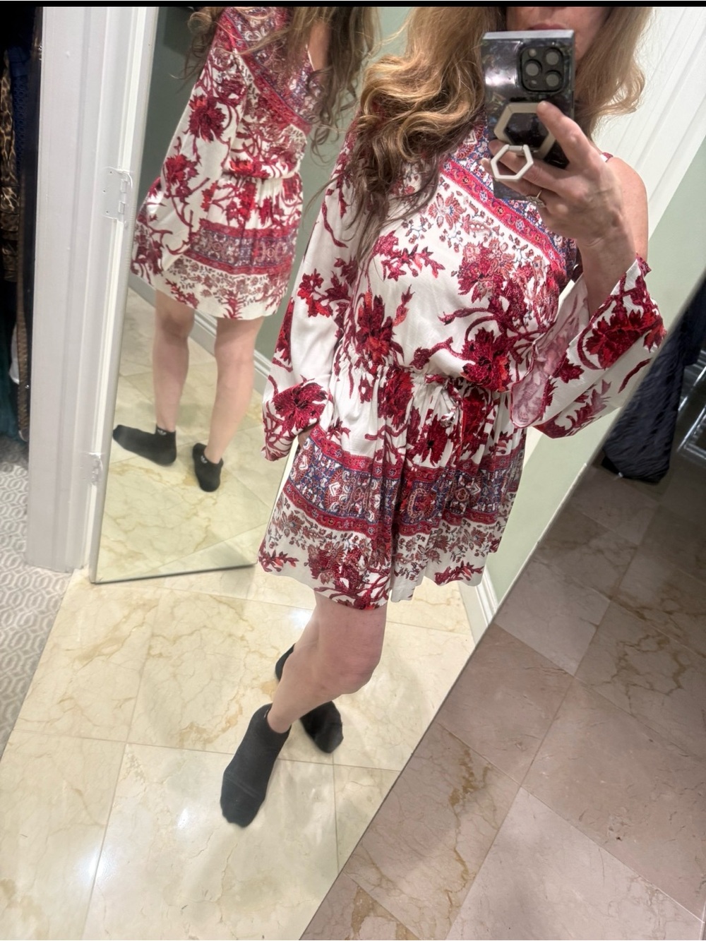 Free people Off-Shoulder White Dress with Red Floral Print